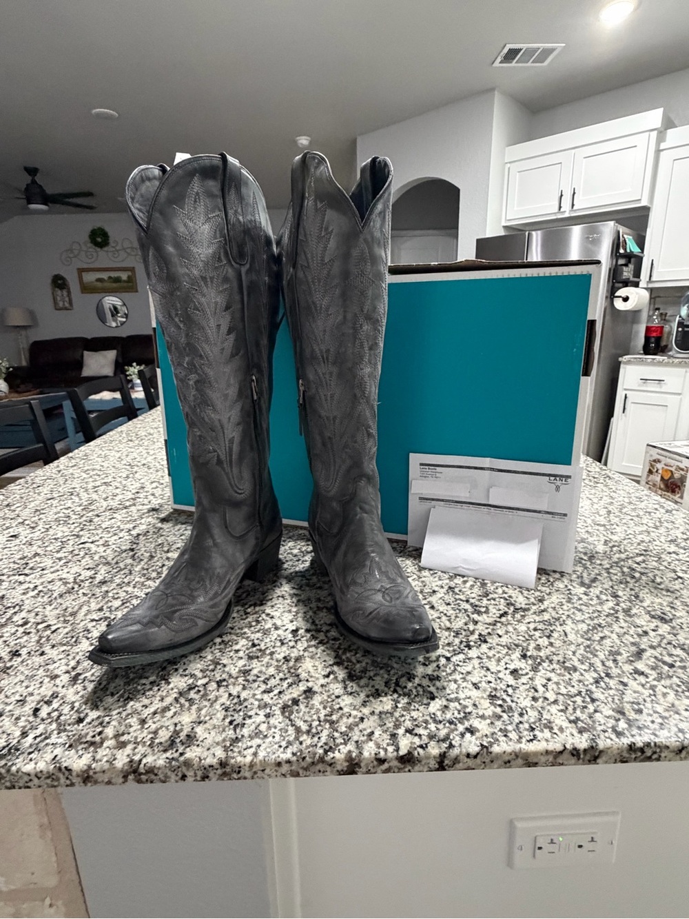 Women's Black Embroidered Western Heeled Boots. Lane boots knee high Lexington s - Picture 3 of 16